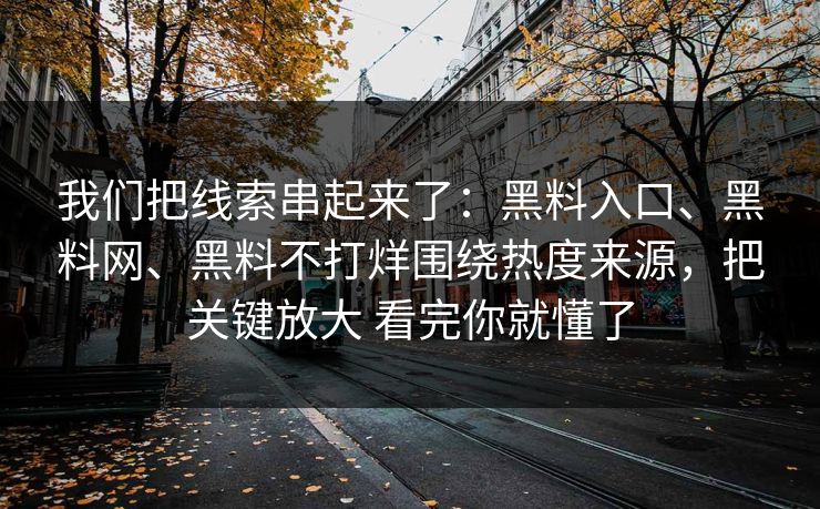 我们把线索串起来了：黑料入口、黑料网、黑料不打烊围绕热度来源，把关键放大 看完你就懂了