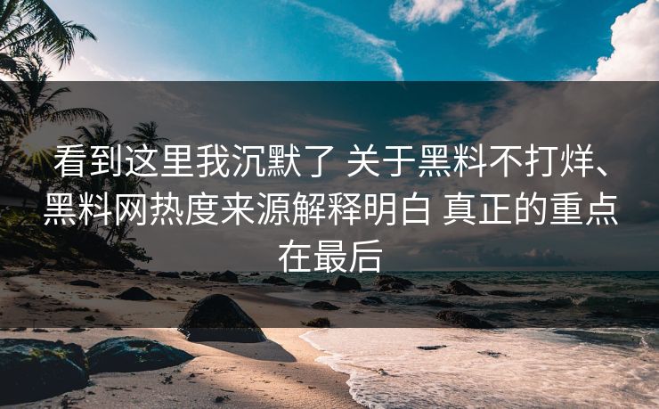 看到这里我沉默了 关于黑料不打烊、黑料网热度来源解释明白 真正的重点在最后