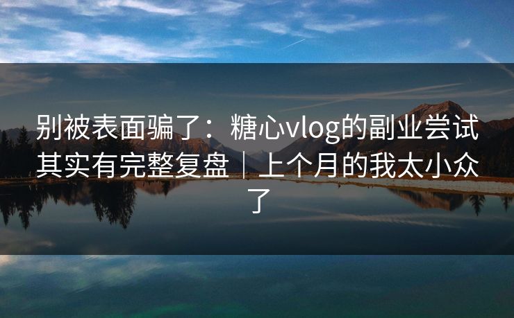 别被表面骗了：糖心vlog的副业尝试其实有完整复盘｜上个月的我太小众了
