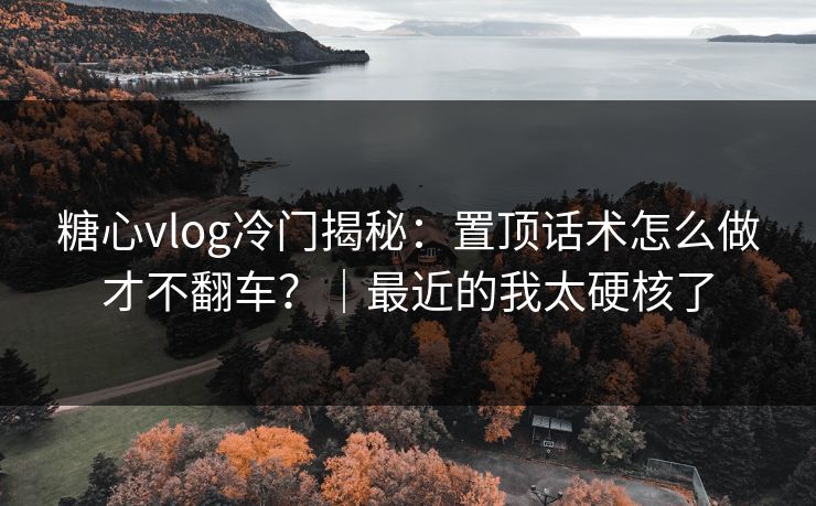 糖心vlog冷门揭秘：置顶话术怎么做才不翻车？｜最近的我太硬核了