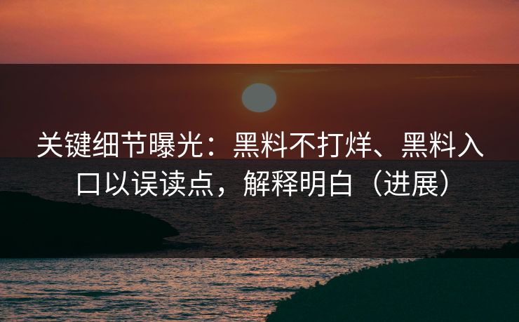 关键细节曝光：黑料不打烊、黑料入口以误读点，解释明白（进展）