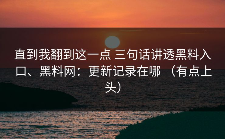 直到我翻到这一点 三句话讲透黑料入口、黑料网：更新记录在哪 （有点上头）